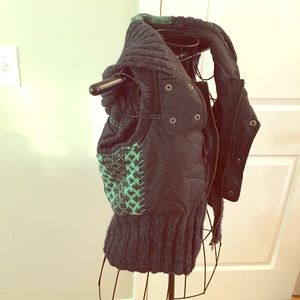 Free People Black and Green Wool Sweater Vest